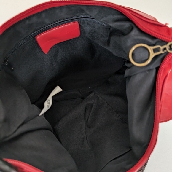 Scalloped Shoulder Bag Purse Handbag Beaded Faux Leather Pleather Cherry Red - Picture 4 of 10